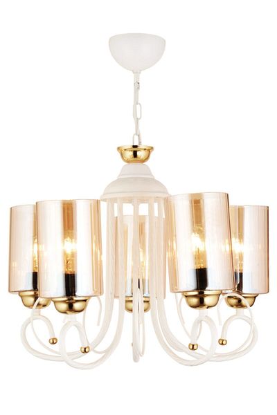 SONSUZ AYDINLATMA&AVİZE Azra 5-Piece White Cylinder Glass Luxury Upward Facing Chandelier