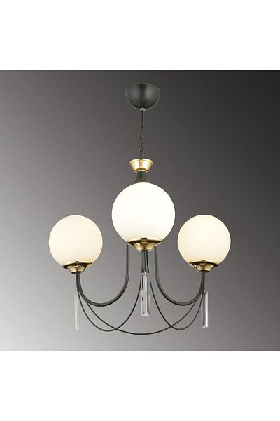 SONSUZ AYDINLATMA&AVİZE Black Poppy 3-Piece White Ball Glass Luxury Up-Facing Crystal Stone Chandelier