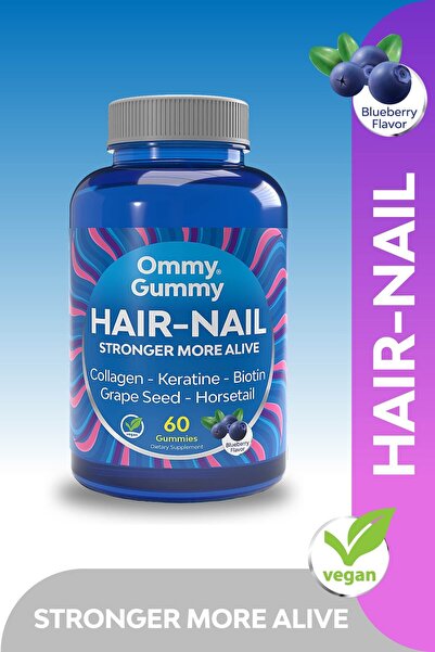 Ommy Gummy Hair Nail Saç Tırnak Vitamini 60 Adet ( Biotin, Kolajen, Keratin, ...