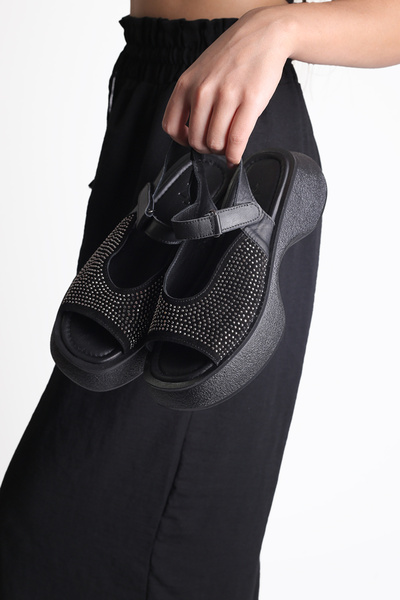 ELİT SHOES Hakiki Deri  Wella Anatomik Taban Yapılı Taşlı Sandalet
