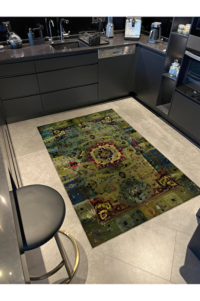 Rugs Modern Halı Yeşil Tonlarda Antik Tasarım Serisi Desenli Vintage Dekorati...