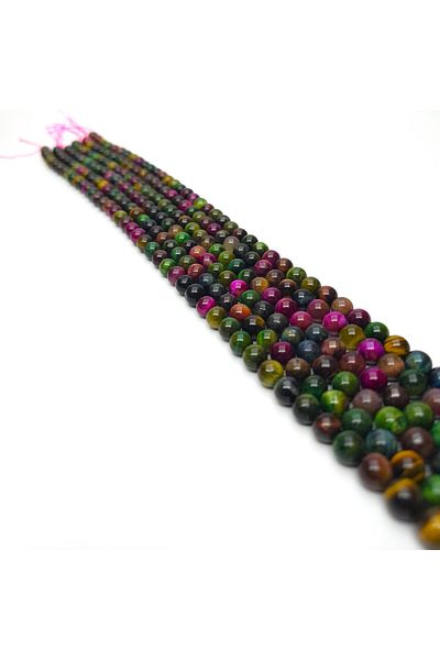 Yüksel Boncuk 8 mm Colorful Natural Stone Tiger Eye String