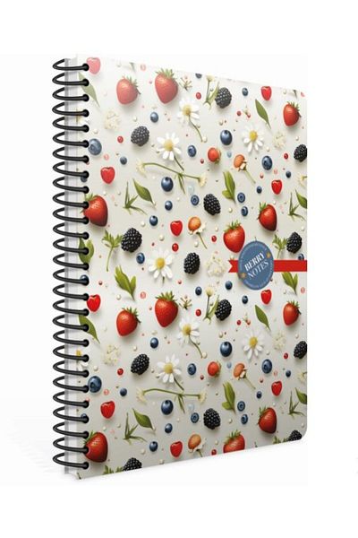 Gıpta White Hard Covered Spiral Berry Notes 120 Sheets Lined Notebook - 17*24