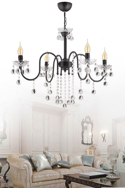SONSUZ AYDINLATMA&AVİZE Palm Tree 4-Piece Black Crystal Stone Upward Facing Luxury Chandelier