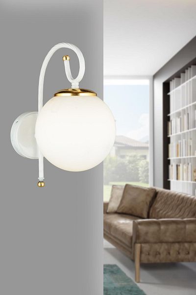 SONSUZ AYDINLATMA&AVİZE White Azra White Globe Glass Downward Facing Modern Sconce