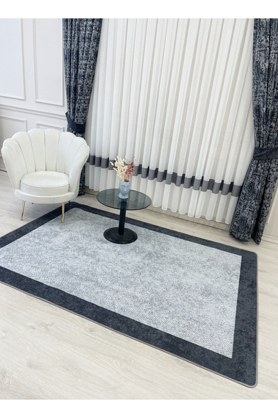 Brillant Gri Renk Hasır Jüt Görünümlü Lateks Taban Halı