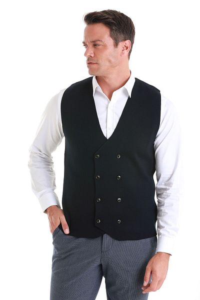Hatemoğlu Navy Blue Regular Fit Plain Double Breasted Knitwear Vest