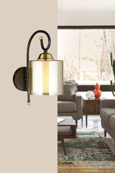 SONSUZ AYDINLATMA&AVİZE Black Azra Double Glass Downward Facing Modern Sconce