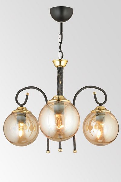 SONSUZ AYDINLATMA&AVİZE Black Azra 3-Piece Bal Globe Glass Downward Facing Luxury Chandelier