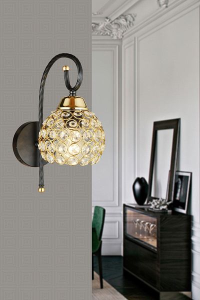 SONSUZ AYDINLATMA&AVİZE Black Azra Crystal Downward Facing Modern Sconce