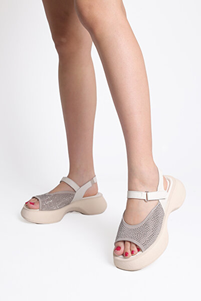 ELİT SHOES Hakiki Deri  Wella Anatomik Taban Yapılı Taşlı Sandalet