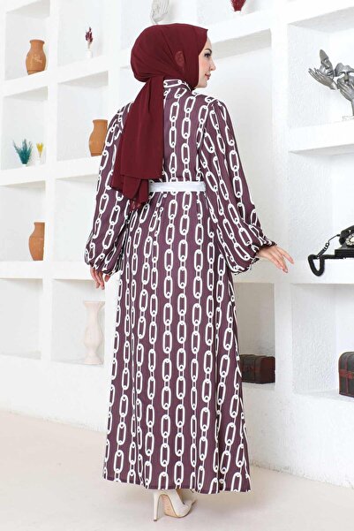 SGS Φόρεμα Μουσουλμανικό Βουργουνδίας - Μοτίβο με αλυσίδα