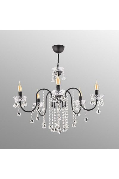 SONSUZ AYDINLATMA&AVİZE Palm Tree 5-Piece Black Crystal Stone Upward Facing Luxury Chandelier