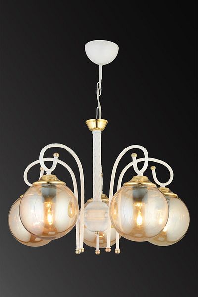 SONSUZ AYDINLATMA&AVİZE White Azra 5-Piece Honey Globe Glass Downward Facing Luxury Chandelier