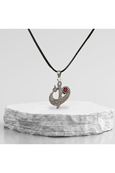 Doğan Silver 925 AYAR GÜMÜŞ OTANTİK ELİF VE VAV MODELİ ,DERİ KORDUNLU KOLYE