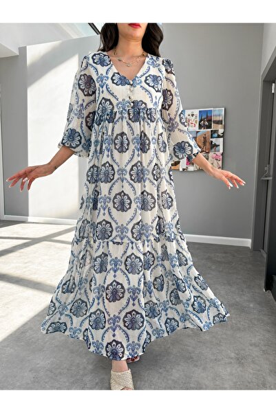 ESRAHELVACI Sparkly Blue Patterned Dress