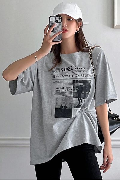 DAXİS Sportwear Company Tricou de damă supradimensionat - decolteu, imprimat