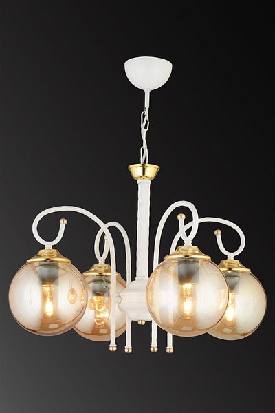SONSUZ AYDINLATMA&AVİZE White Azra 4-Piece Honey Globe Glass Downward Facing Luxury Chandelier