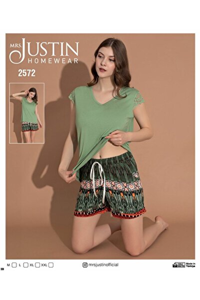 Mrs Justin 2572 Model ženske kratke rukave Tkano kratke hlače pidžama set - k...