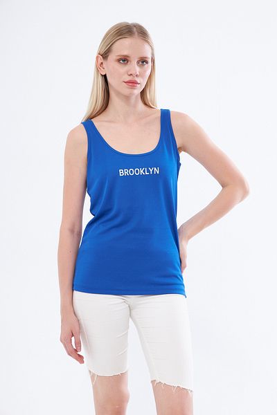 YÜKSEL IŞIK Brooklyn Printed Saks Blue Sports Tank Top - Thick Strap