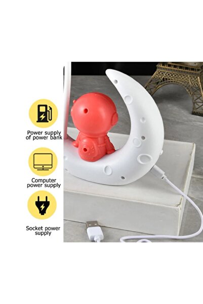 hediyeconcepti Astronot Ay Gece Lambası Çocuk Usb Şarj Edilebilir Led Lamba