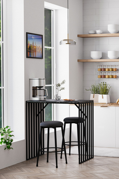 ED Efelez Design Prag Bar Taburesi , Mutfak Taburesi, Balkon, Bahçe Taburesi, Sandalyesi Antrasit Kumaş