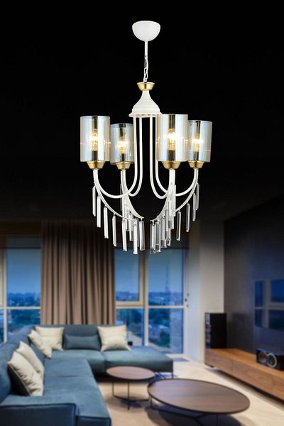 SONSUZ AYDINLATMA&AVİZE White Waterfall 4-Plus Pipe Glass Luxury Upward Facing Crystal Stone Chandelier