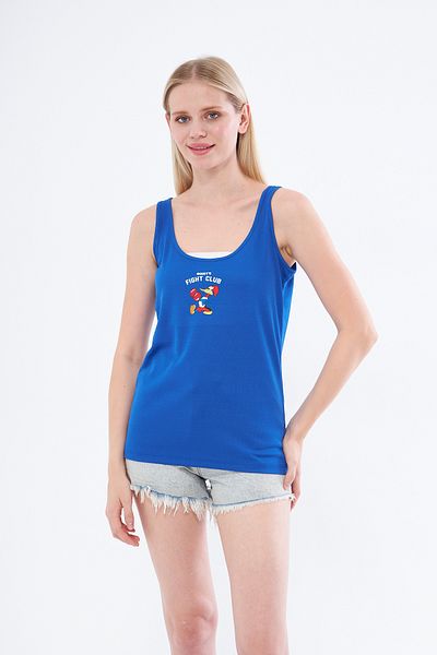YÜKSEL IŞIK Saks Blue Colored Thick Strap Duck Printed Athlete Undershirt