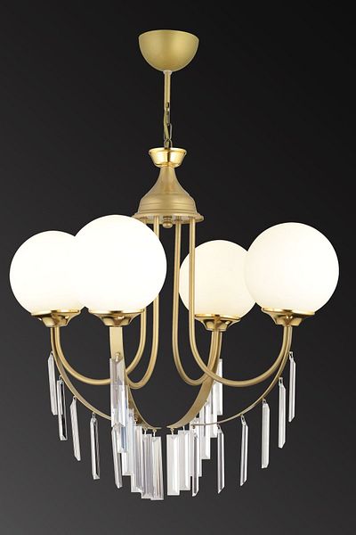SONSUZ AYDINLATMA&AVİZE Antique Waterfall 4-Piece White Ball Glass Luxury Upward Facing Crystal Stone Chandelier