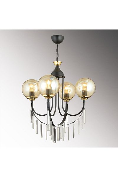 SONSUZ AYDINLATMA&AVİZE Black Waterfall 4-Piece Honey Ball Glass Luxury Upward-Facing Crystal Stone Chandelier