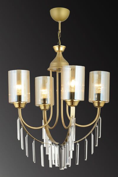 Genel Markalar Eskitme Şelale 4'lü Boru Camlı Lüks Yukarı Bakan Kristal Taşlı Avize