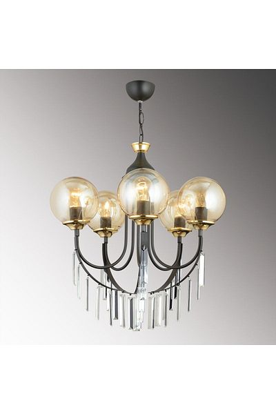 SONSUZ AYDINLATMA&AVİZE Black Waterfall 5-Piece Honey Ball Glass Luxury Upward-Facing Crystal Stone Chandelier