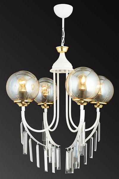 SONSUZ AYDINLATMA&AVİZE White Waterfall 4-Piece Honey Ball Glass Luxury Up-Facing Crystal Stone Chandelier