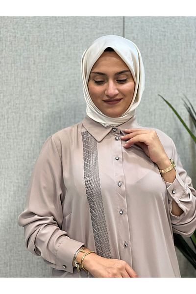 Butik büyük beden Right Side Stone Gluing Tunic