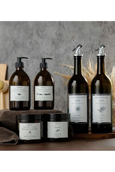 Trend Home Life Set of 3 6 Pieces - Amber Glass 750ml and 300ml Soap Dispense...