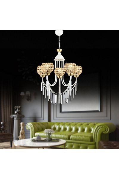 SONSUZ AYDINLATMA&AVİZE White Waterfall 5-Piece Optigon Head Luxury Upward Facing Crystal Stone Chandelier