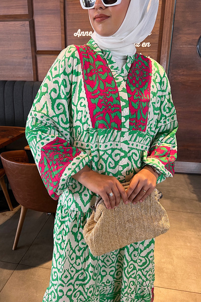 Stilife Πράσινο βαμβακερό φόρεμα με πατιλέτα