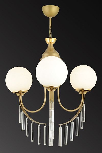 SONSUZ AYDINLATMA&AVİZE Antique Waterfall 3-Piece White Ball Glass Luxury Up-Facing Crystal Stone Chandelier