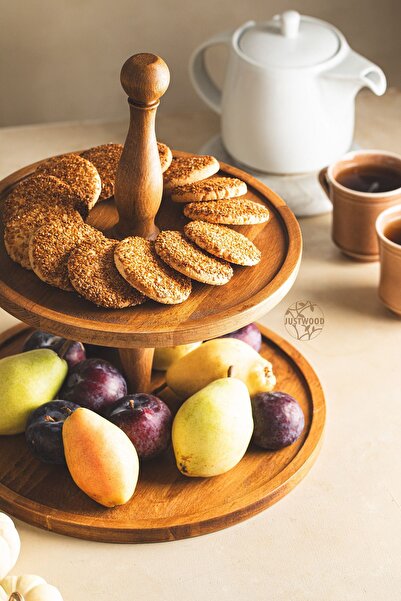 hemlife Justwood 2-Piece 2-Tier Cake Stand and 29/12 Cm Lucca Wooden Cake Set