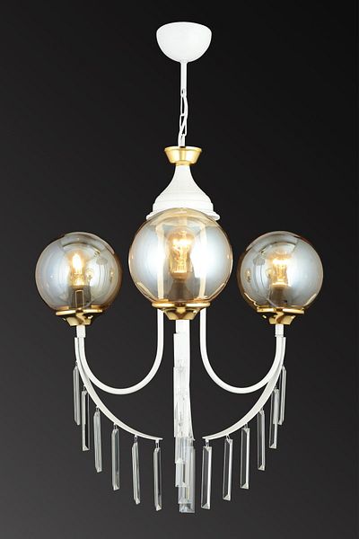 SONSUZ AYDINLATMA&AVİZE White Waterfall 3-Piece Honey Ball Glass Luxury Upward-Facing Crystal Stone Chandelier