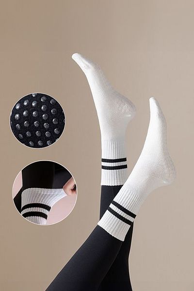 SAYSEZ Pilates Yoga Fitness Tennis Socks - Bamboo Women, Λευκό, Αντιολισθητική σόλα, Εκτύπωση σιλικόνης, Σετ 3