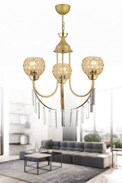 SONSUZ AYDINLATMA&AVİZE Antique Waterfall 3-Piece Optigon Head Luxury Up-Facing Crystal Stone Chandelier