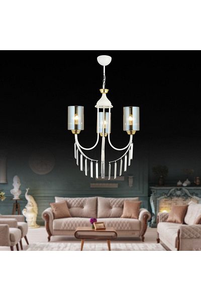 SONSUZ AYDINLATMA&AVİZE White Waterfall 3-Plus Pipe Glass Luxury Up-Facing Crystal Stone Chandelier
