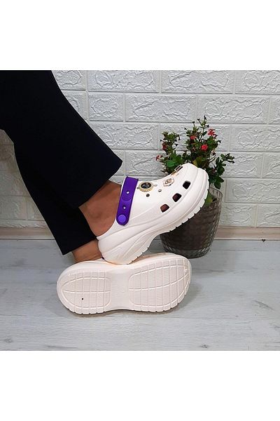 Sonimix 16001 Cream White -purple Stone Thick Sole Slippers