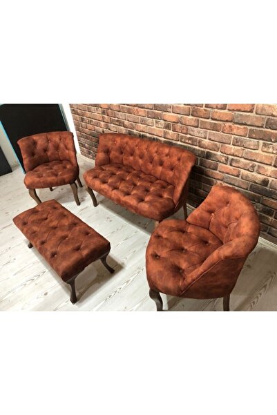 ElizzanMobilya Kiremit Çay Seti Berjer Koltuk Takımı 2+1+1 Koltuk Ve Bench Bank