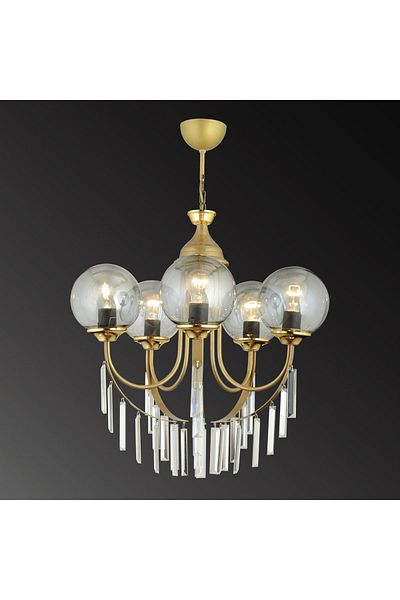 SONSUZ AYDINLATMA&AVİZE Antique Waterfall 5-Piece Smoked Ball Glass Luxury Upward Facing Crystal Stone Chandelier