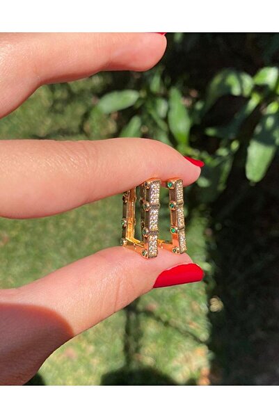 Niceboutique Yeşil Taşlı Gold Çelik Serenay Küpesi