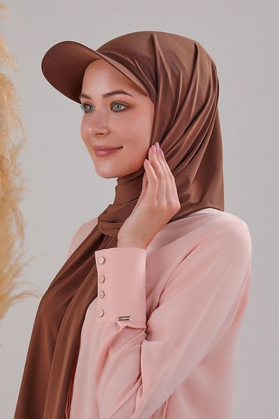 Melodi Scarf Πρακτικό σάλι Hijab με καπό και καπέλο - Καφέ