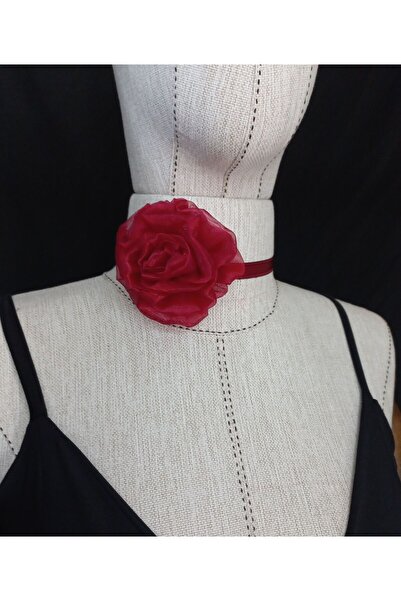 es moda shop Χειροποίητο κορδόνι λαιμόκοψης Beena Burgundy με λουλούδια