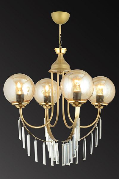 SONSUZ AYDINLATMA&AVİZE Antique Waterfall 4-Piece Honey Ball Glass Luxury Upward Facing Crystal Stone Chandelier